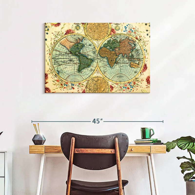 Hémisphères du monde rétro, H 24 po x l 36 po