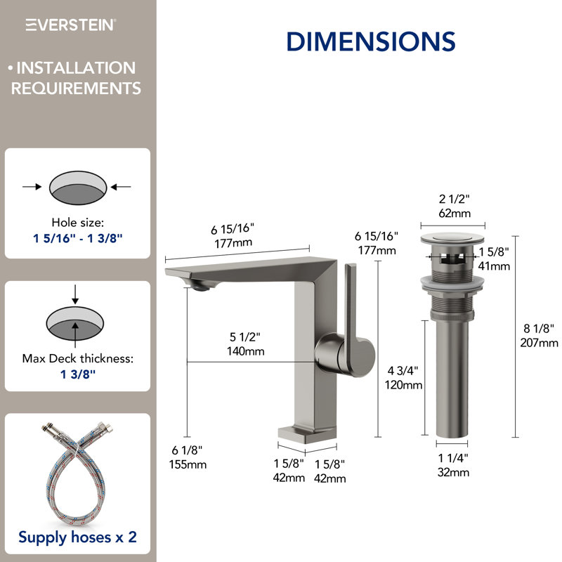 Single Hole Bathroom Faucet with Drain Assembly, Single Handle Bathroom Sink Faucet, Brushed Nickel