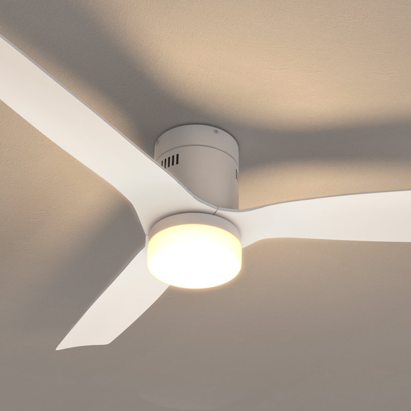 Ventilateur de plafond intelligent 52 pouces avec lumière DEL d'intérieur, Blanc avec pales blanches