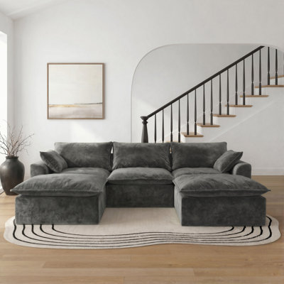 110" U-Shaped Boneless Modular Sectional Sofa, 5-Piece Chenille Couch, No Assembly
