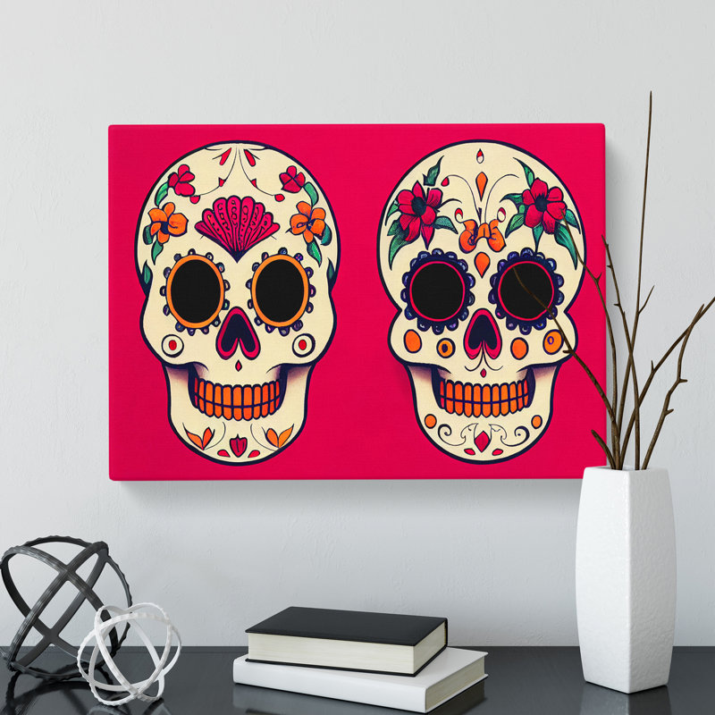 Floral Sugar Skulls - Wrapped Canvas