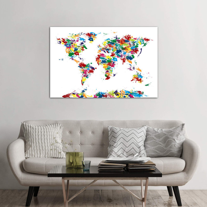 World Map Paint Drops by Michael Tompsett - Print on Canvas, 66.04 cm H x 45.72 cm W x 1.91 cm D, Wrapped Canvas