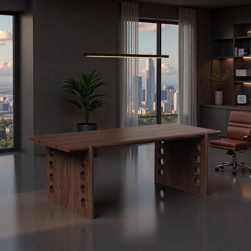 Bureau d'écriture en bois de frêne, H 29,52 po x l 86,61 po x P 35,43 po, Marron foncé