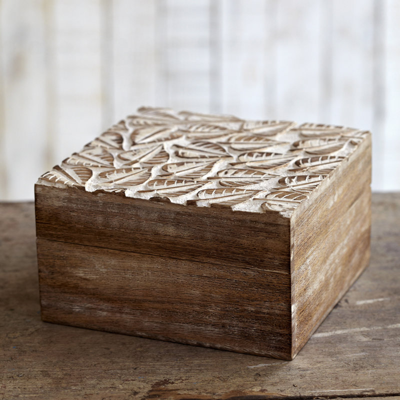 Antique White Leaf Mango Wood Jewellery Box