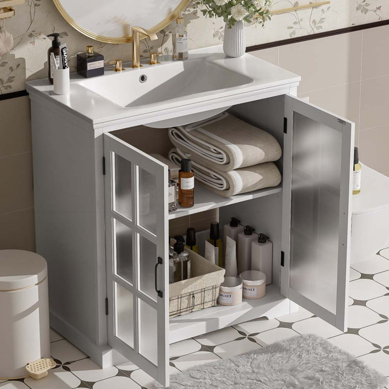 Meuble-lavabo de salle de bain avec lavabo en céramique, Blanc