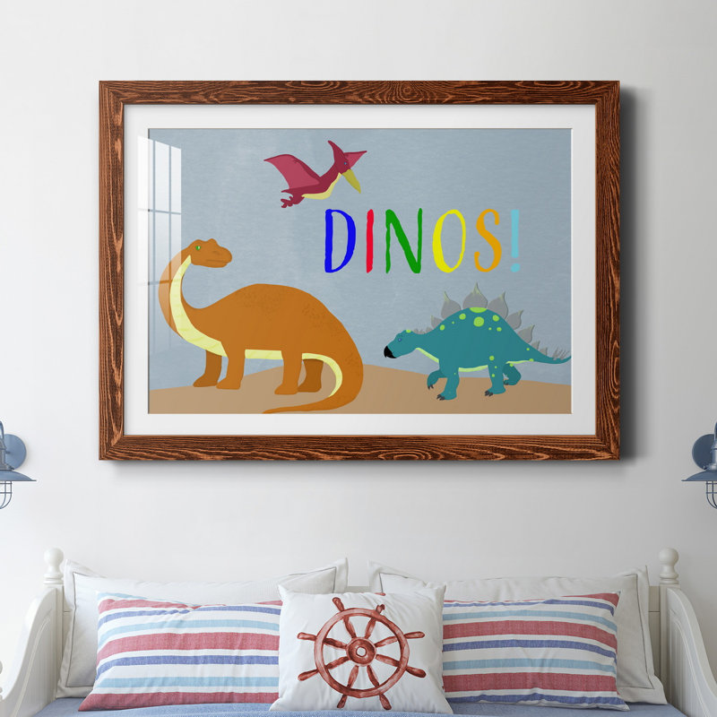 Dinos! par J Paul - Reproduction d'art textuel sur papier encadré, H 31 po x l 44 po x P 1 po, Cadre en érable