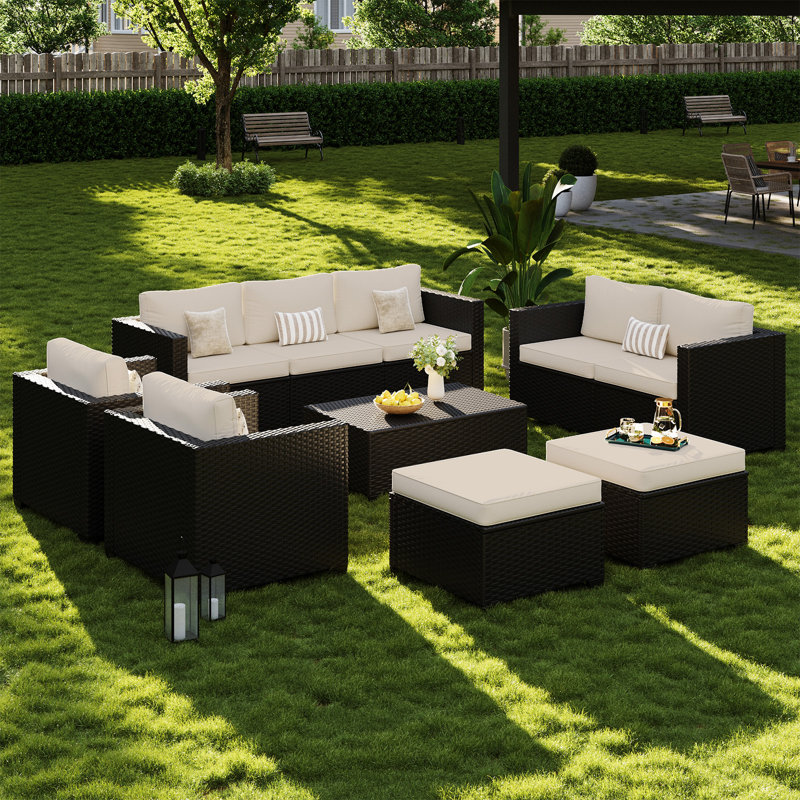 7-piece Outdoor Wicker Sectional Sofa Set With Ottomans & Storage Table, All-weather Patio Conversation Set For Backyard, Garden & Poolside