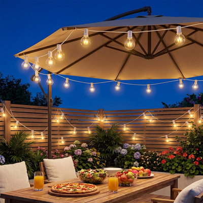Guirlande de 50 lumières pour l'extérieur, 53 ampoules sphériques G40 transparentes homologuées UL pour porche, cour, terrasse, bistro, pavillon de jardin, pergola, balcon, mariage et fête