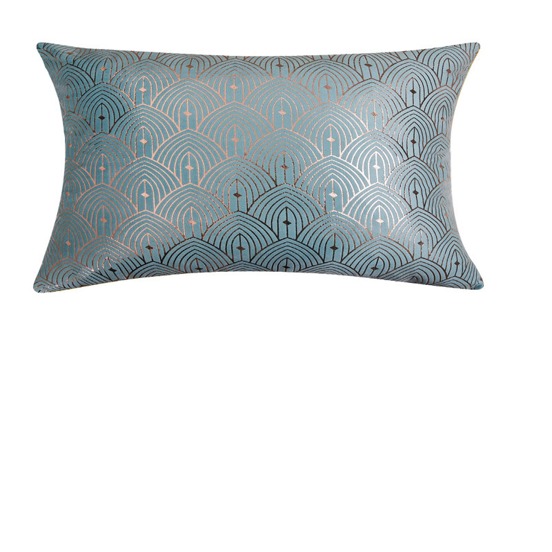 Coussin décoratif en velours géométrique Warisi, Bleu, Housse uniquement