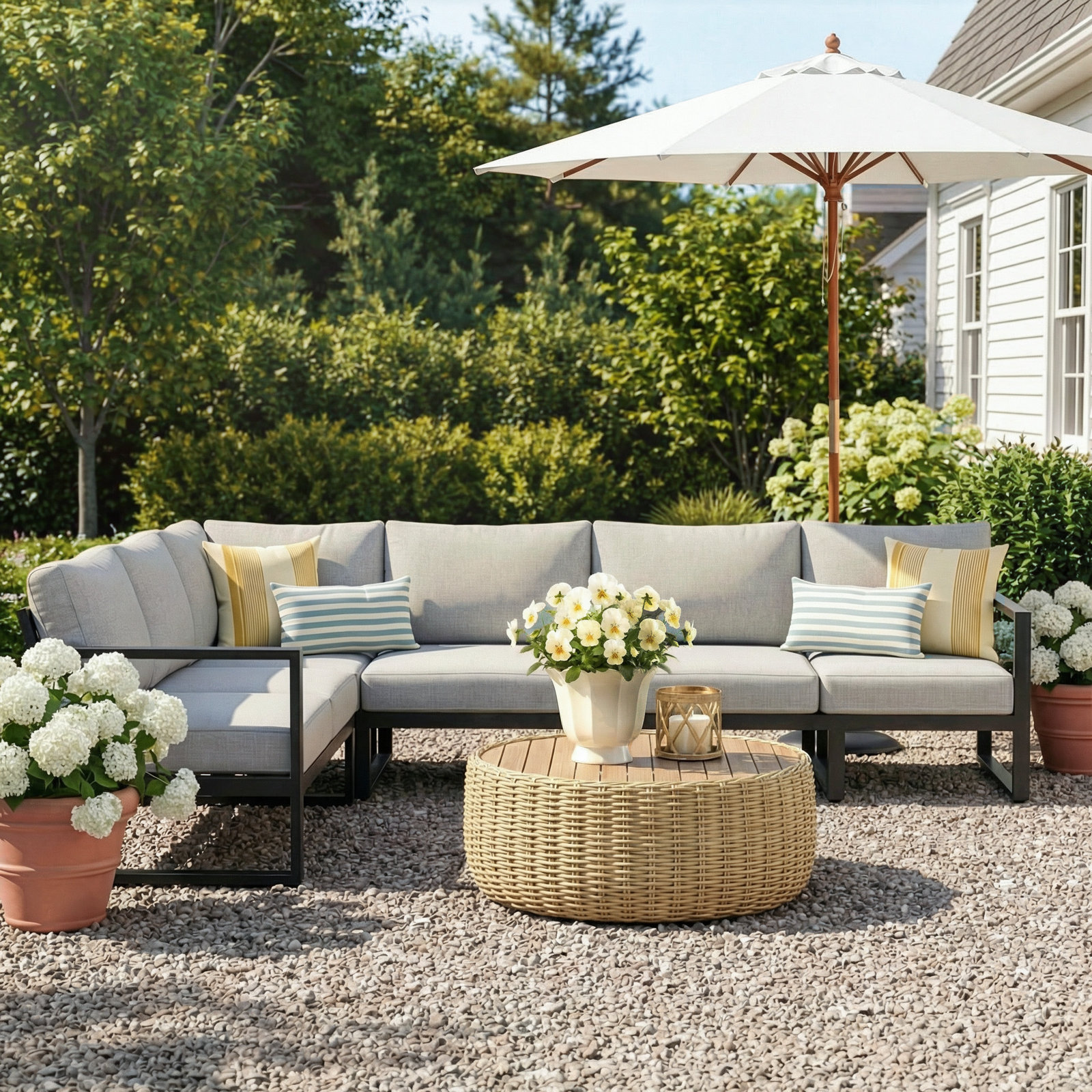 POLYWOOD® Edge 111" Patio Sectional, Grey Revolution®, Black