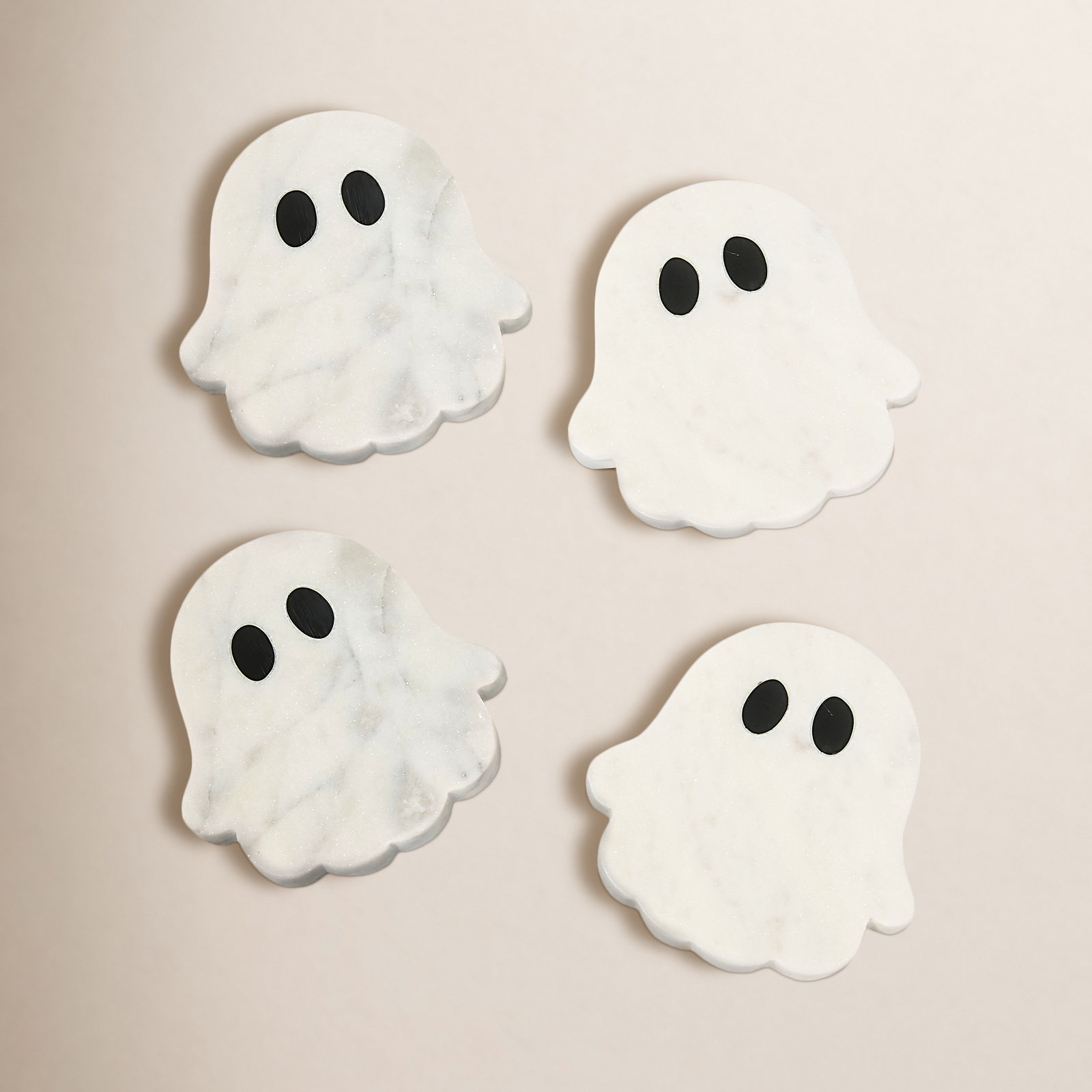 Halloween Ghost Marble and Resin Coaster Set