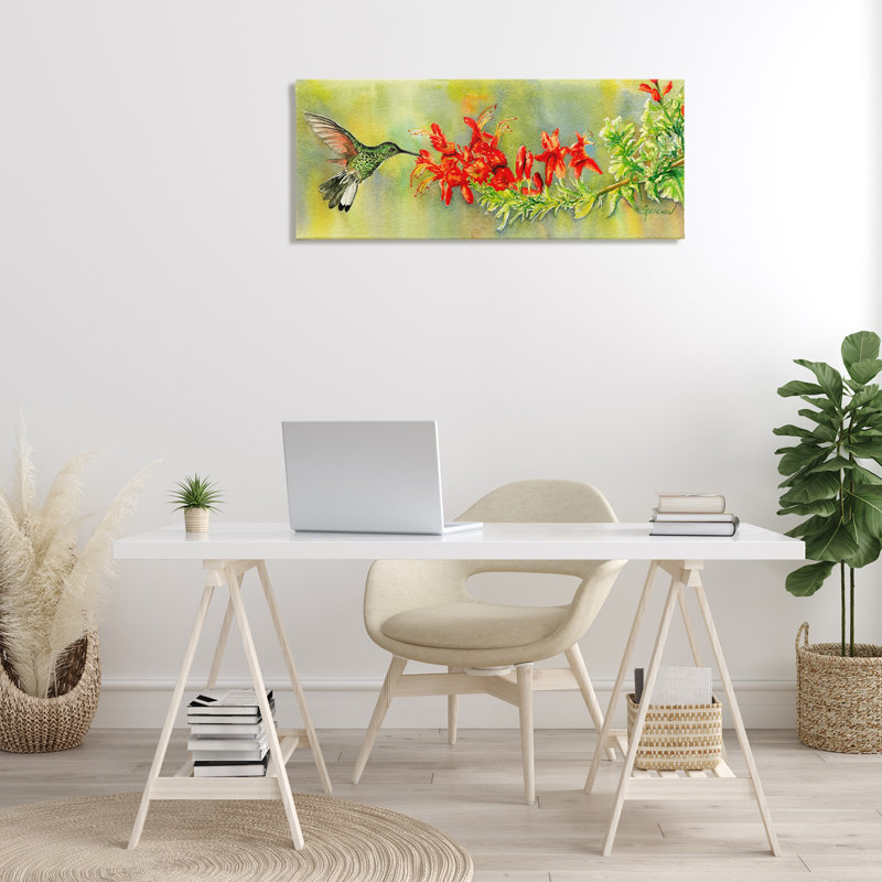 "Quick Sip Hummingbird", art mural par Christine Reichow, H 13 po x l 30 po x P 1,5 po