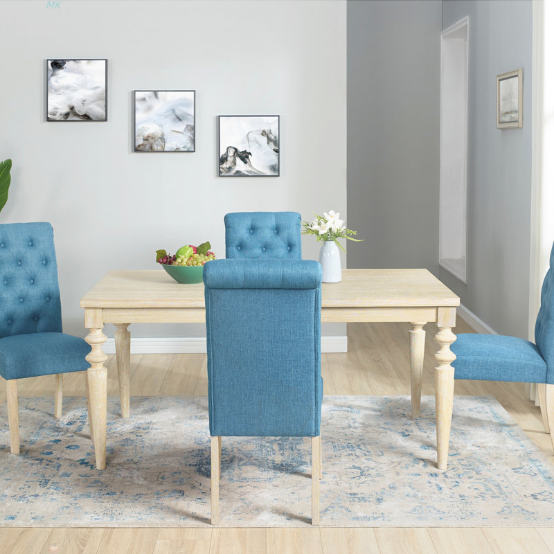 Ensemble de salle à manger 5 pièces à pieds tournés avec 4 chaises capitonnées, Bleu