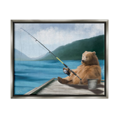 " Bear Fishing Pole Lake Dock " Graphic Art Print