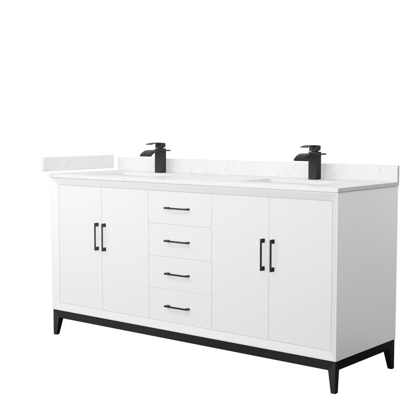 72'' W Double Vanity, White, Matte Black