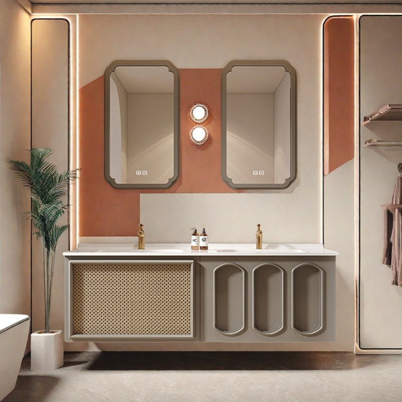 Armoire de salle de bain française de style crème minimaliste, L 63 po