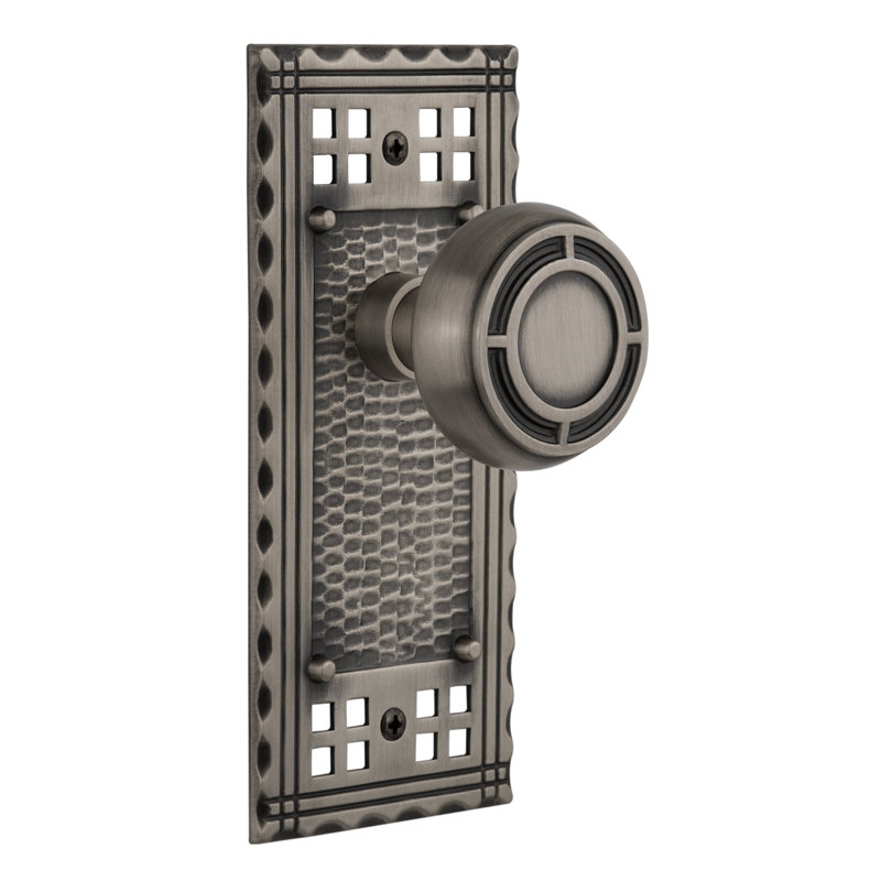Craftsman Plate with Mission Door Knob, Antique Pewter, 2-3/8"