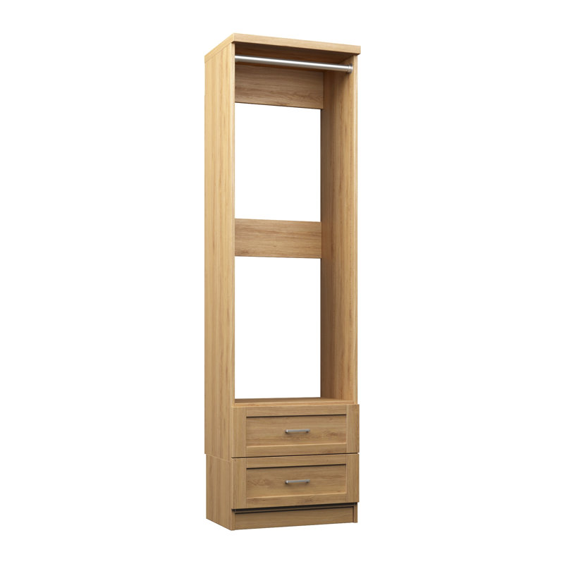 Natural Oak 19.5" Floor-Mounted Closet Section with 1 Clothing Rod & 2 Shaker Drawers, 19.5, Natural Oak
