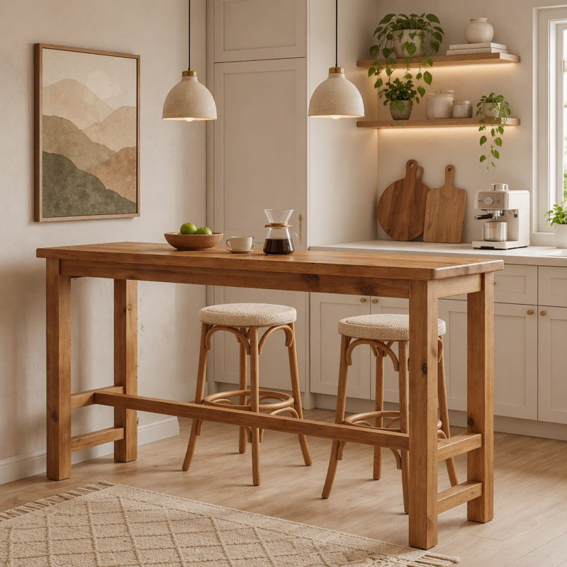 Solid Wood Bar Table, Rectangular Counter Height Pub Table