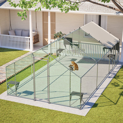 Grande enceinte d'extérieur pour chat Catio avec plateformes de saut, boîtes de repos et toit amovible
