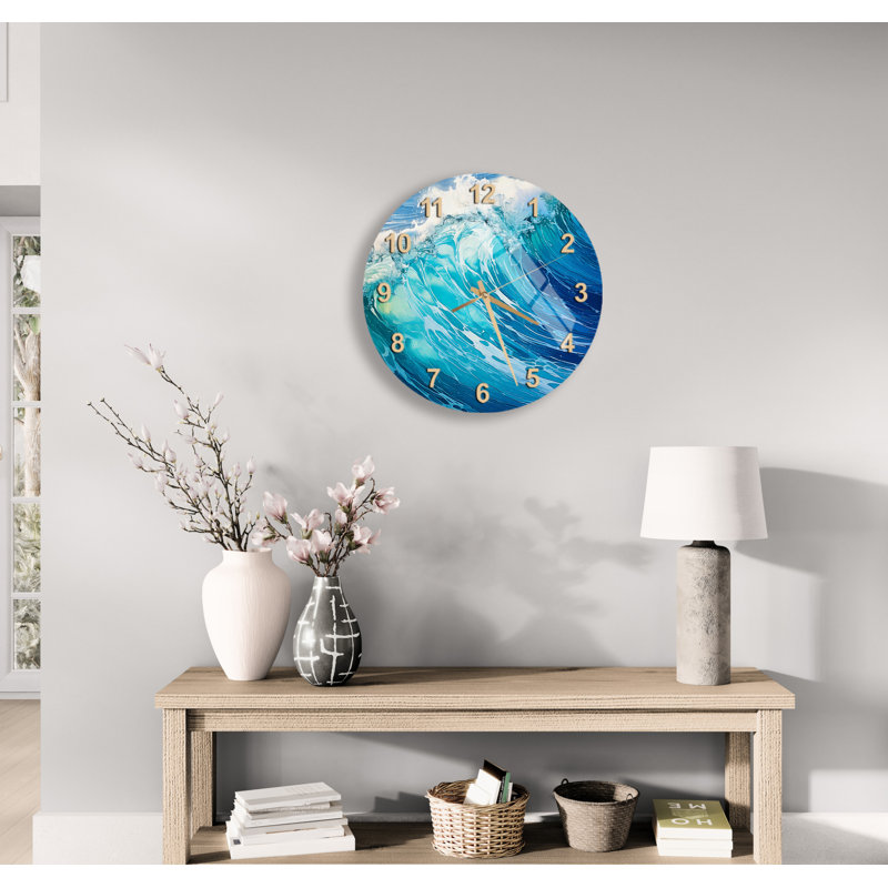Horloge murale Dramatic Crashing Ocean Wave, Doré