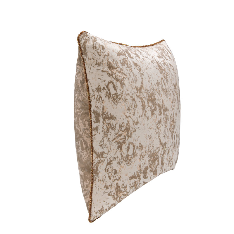 Mica Brocade Woven Throw Pillow, Brown/Gold/Cream, Duck Down/Feather