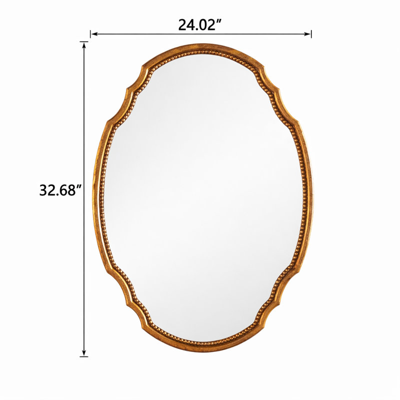 32''x24'' Modern Oval Wooden Gold Framed Flat Wall Mirror Resin Ball Design For Bedroom&Living room