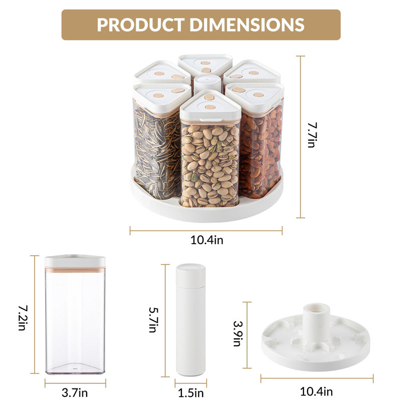 Ensemble de 6 pots rectangulaires à grain scellés avec pompe à vide manuelle, 26,3 x 19,5 cm, AS et silicone, rotatif à 360 °, système Fresh Airtight, peu encombrant, fonctionnement à une main pour Kitche
