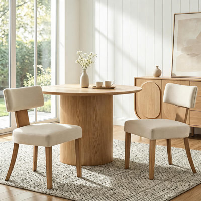 Ensemble de 2 chaises de salle à manger de style moderne Mid-Century rembourrées en lin avec dossier ergonomique incurvé et pieds en bois