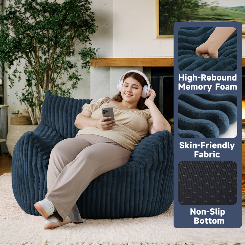Compression Lazy sofa living room bedroom single sofa chair corduroy fabric sofa, Navy Cotton Blend