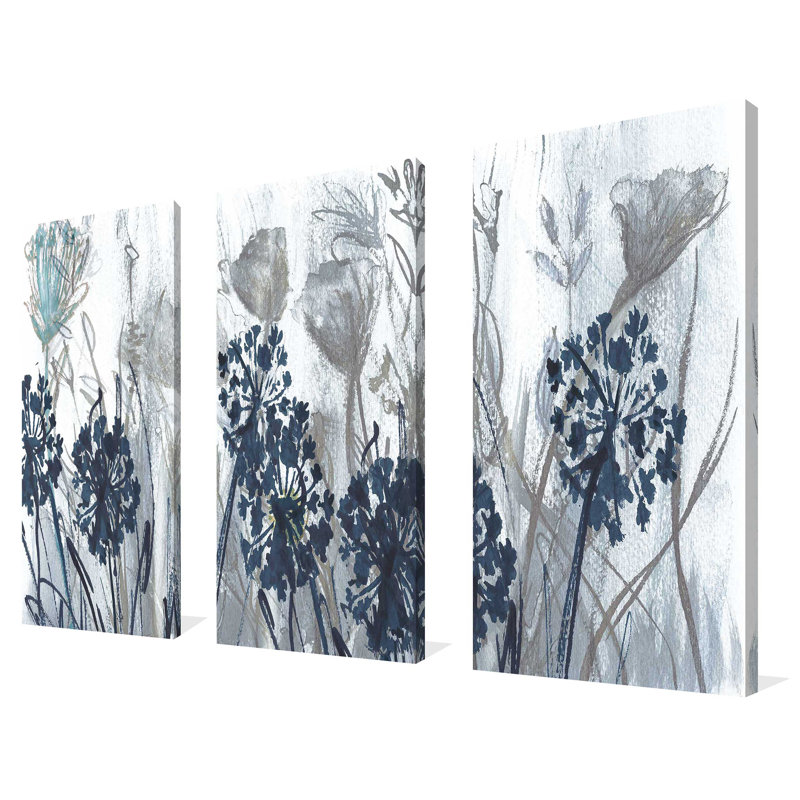 Indigo Field - Ensemble de 3 toiles tendues, H 32 po x l 48 po x P 0,75 po