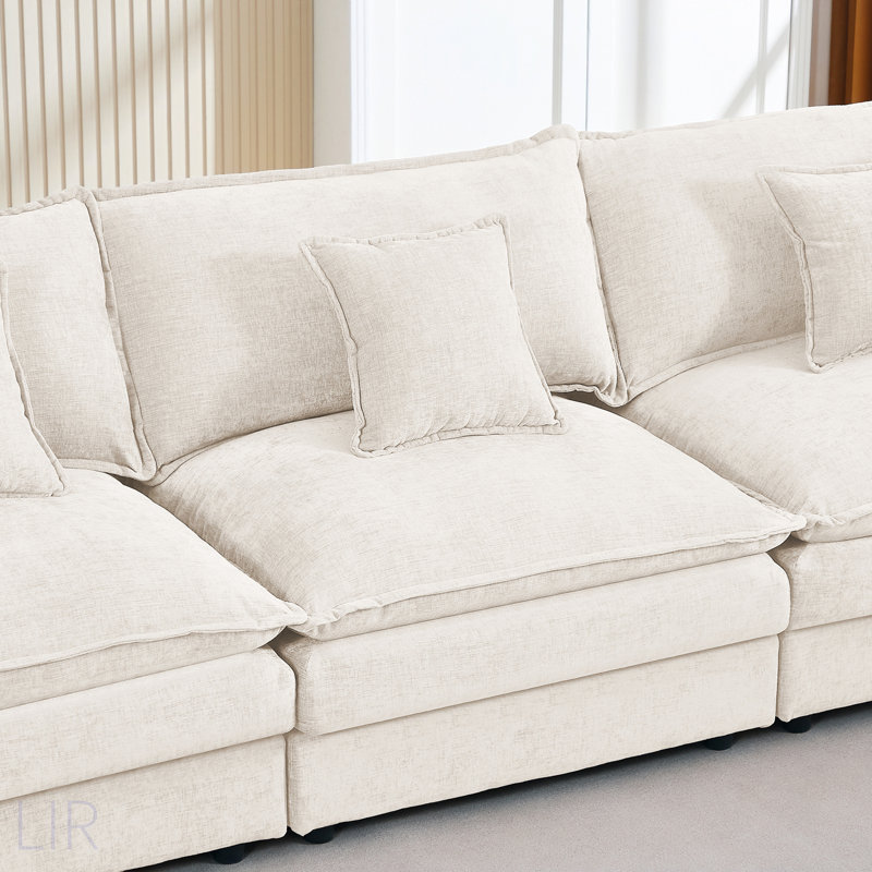 Canapé modulaire modulaire en forme de U avec tissu chenille, couchettes confortables à 4 places en nuage, repose-pieds mobile et ensemble de bricolage