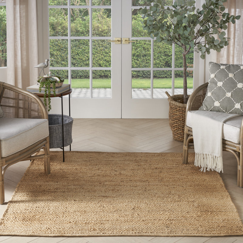 Gerri Solid Color Flatweave Area Rug, Square 5', Beige