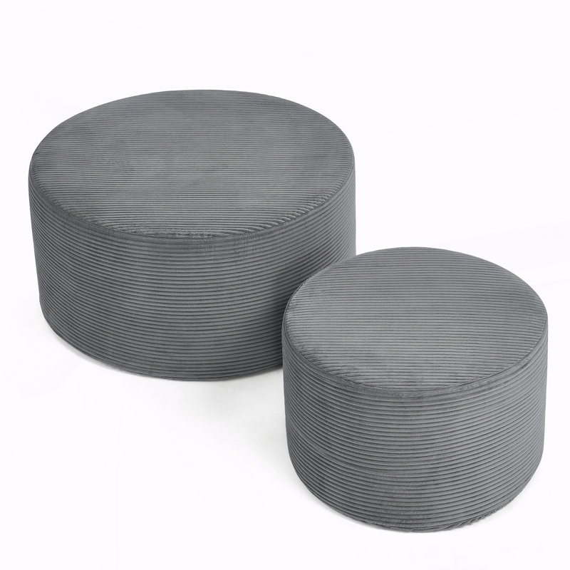 Ensemble de 2 tabourets rembourrés, repose-pieds rond pour chambre à coucher de salon, Dark Grey, Dark Grey