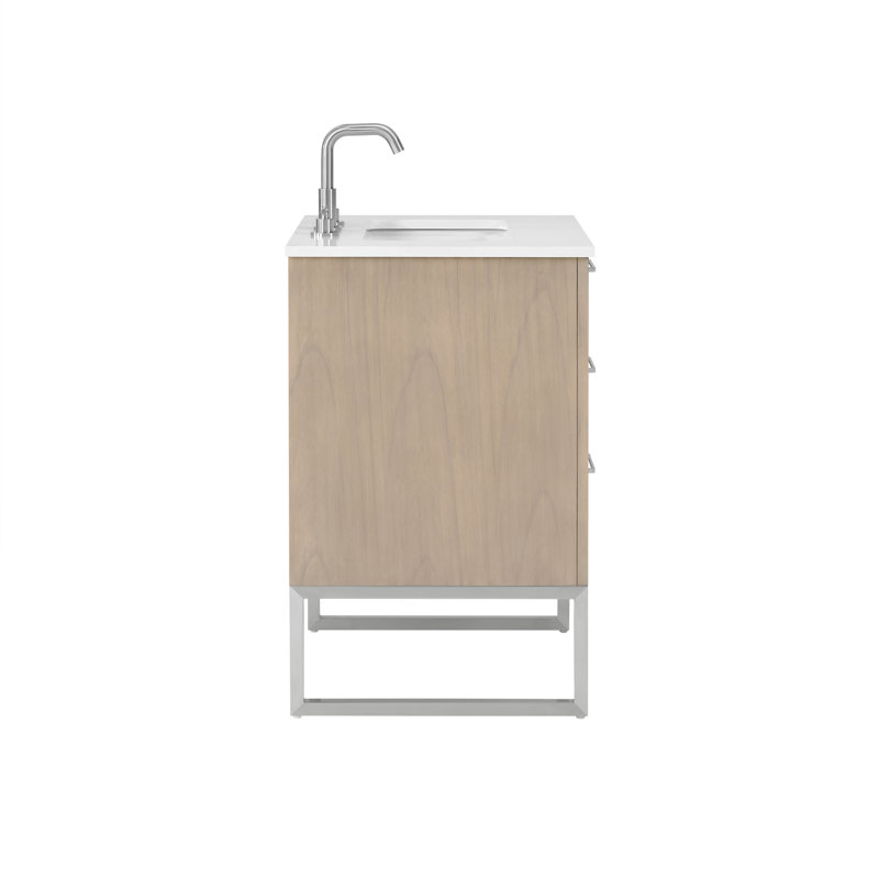 Markham 24'' W Single Vanity, Brushed Nickel, Cashmere Gray, White Quartz