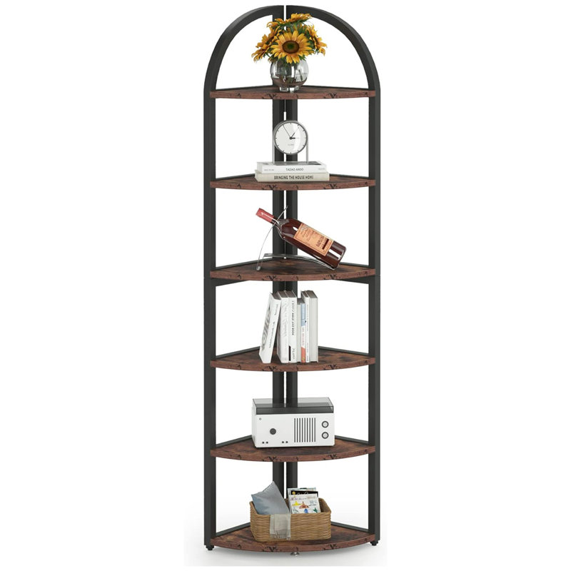 71.65" Tall 6 Tier Rustic Brown Corner Shelf, Corner Bookshelf For Small Space, Plant Stand Display Rack For Living Room, Home Office, Kitchen