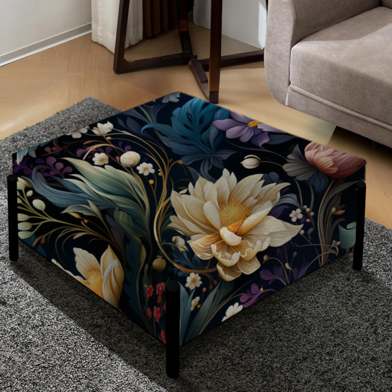 Deep Emerald Purple Lotus Enchanted - Floral Large Square Ottoman