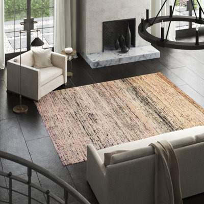 Tapis beige en soie / coton tissé à plat à la main Sari