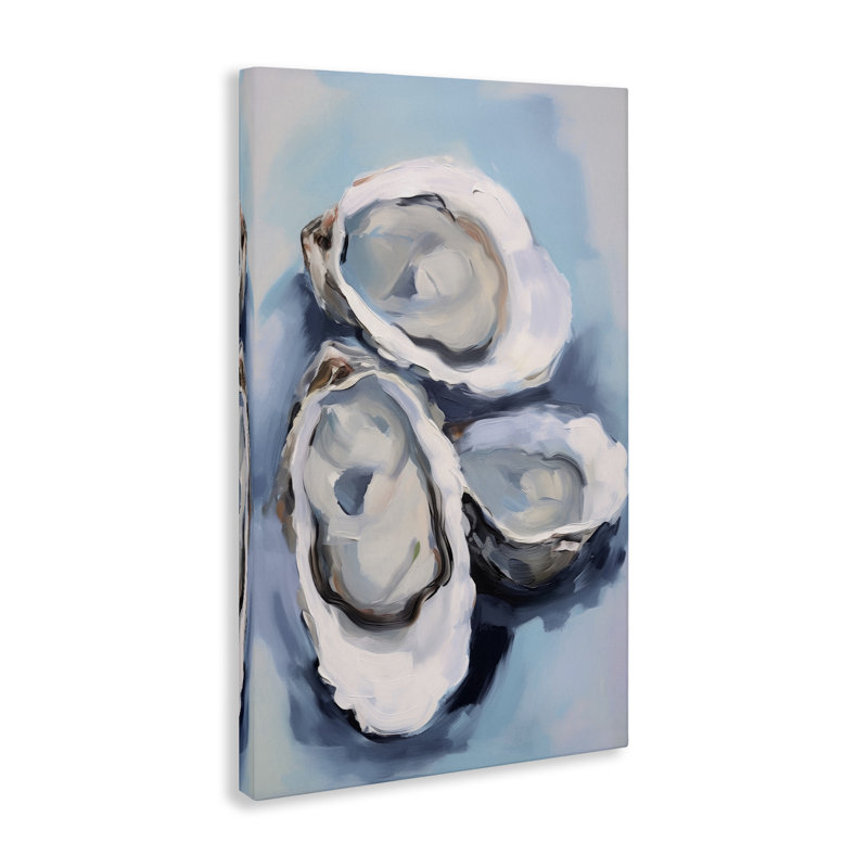 «Three Oyster Seashells», art mural sur toile par Petal Prints Design, H 24 po x l 16 po