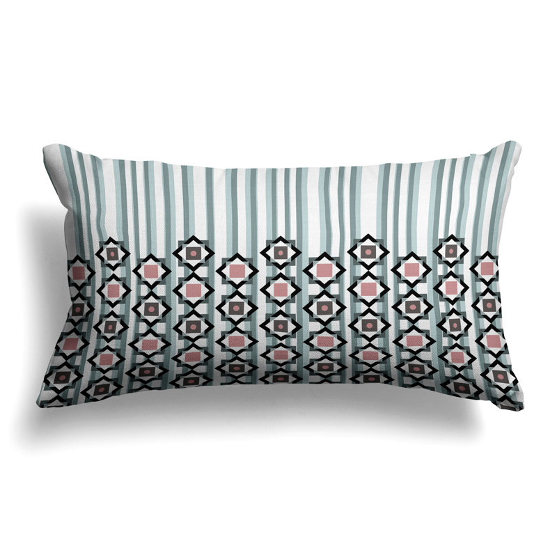 Blooming Bouquet Stripes  Rectangular Throw Pillow, White/Green
