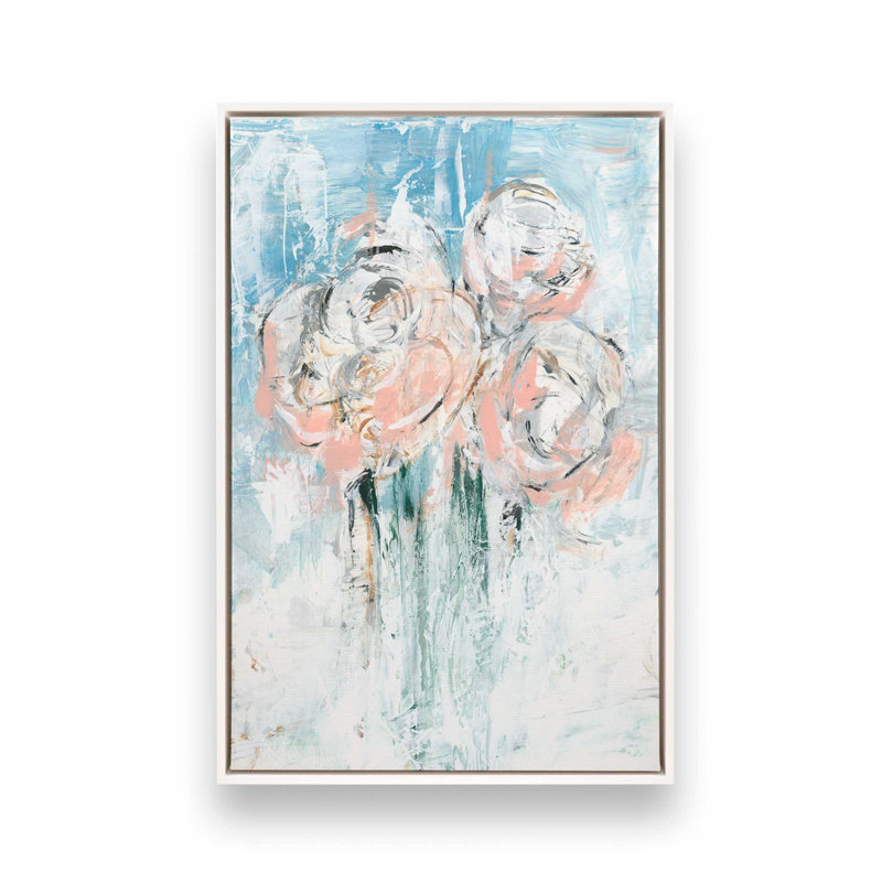 «Abstract Blush Bouquet II» par Ethan Harper, reproduction d'art, «Floater», reproduction encadrée sans passe-par, Blanc