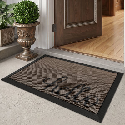 Paillasson 24 po x 36 po pour l'extérieur, tapis d'entrée antidérapant en caoutchouc durable, tapis à profil bas facile à nettoyer pour le porche de la porte d'entrée arrière, Hello