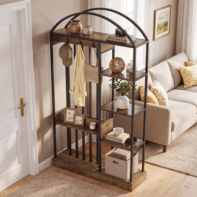 71"H Room Divider with Shelves, Freestanding Wall Partition Screen Display Shelf