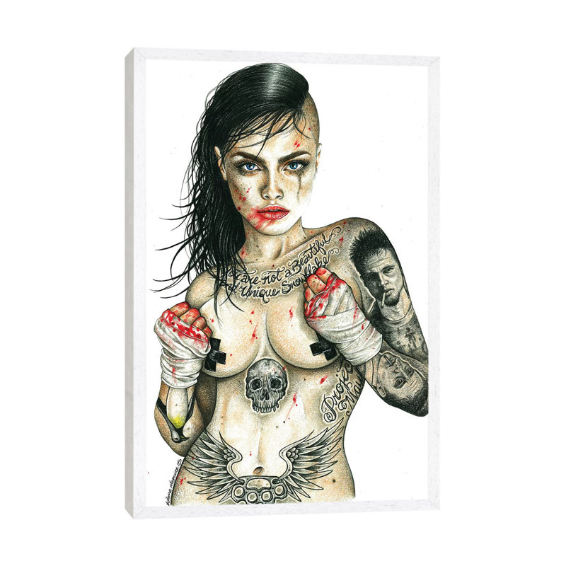 Fight Club Girl by Inked Ikons - Print on Canvas, 66.04 cm H x 45.72 cm W, White Framed