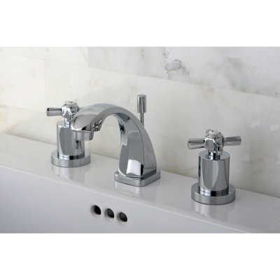 Kingston Brass Millennium Two-Handle 3-Hole Deck Mount Widespread Bathroom Faucet with Brass Pop-Up Drain
