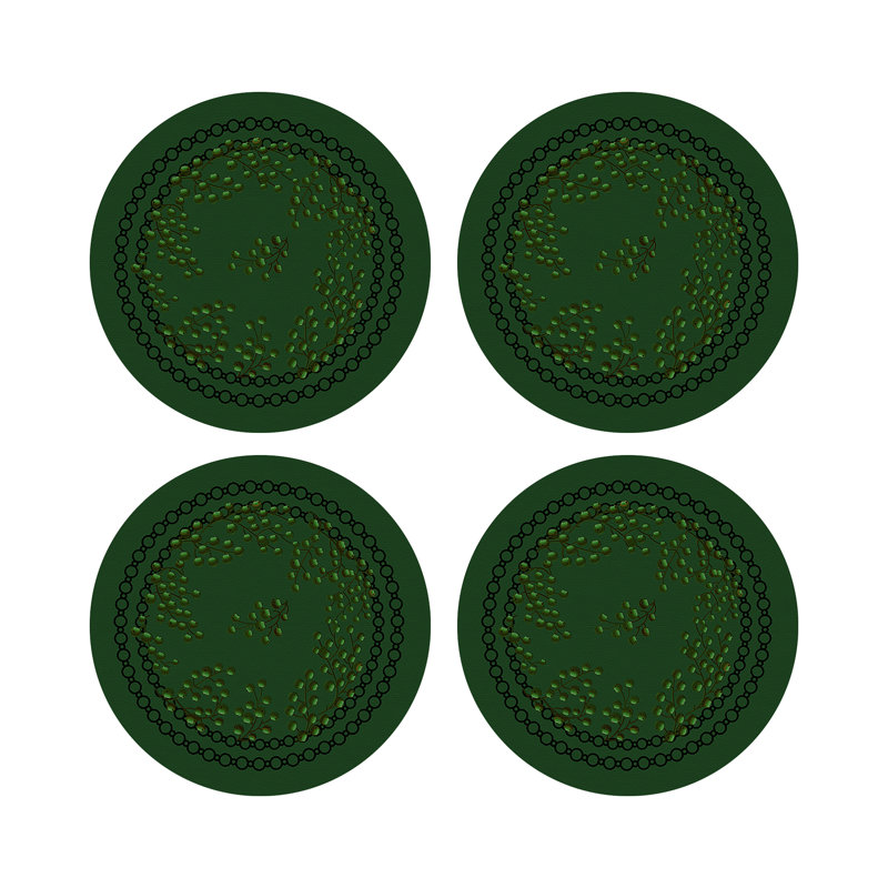 Christmas Berries Vegan Leather Round Pebble Placemat, Green