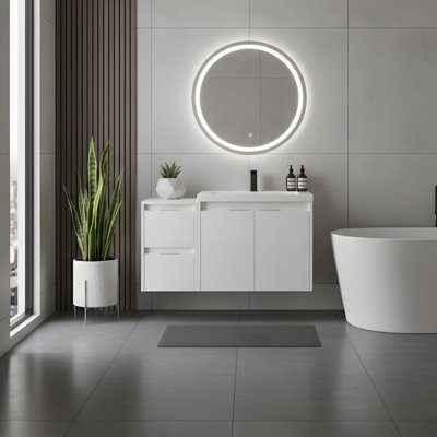 Bathroom vanity with resin sink and side cabinet