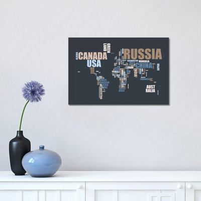 World Map In Words by Michael Tompsett - Wrapped Canvas Print