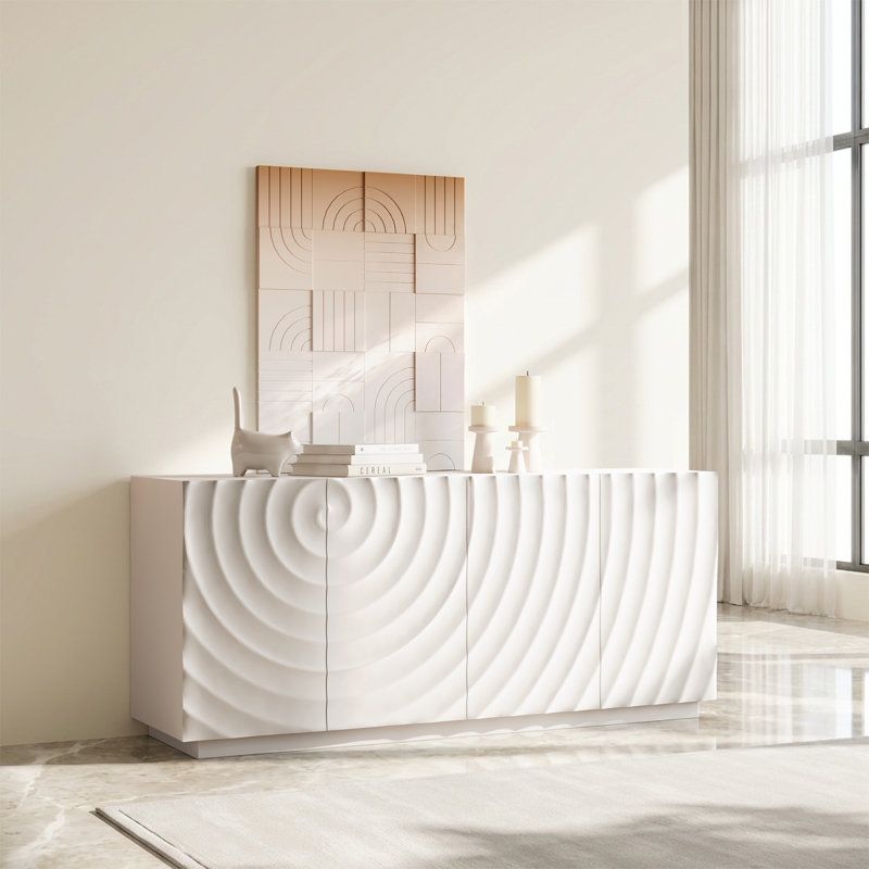 Stylish And Functional 4-Door Cabinet, White, White