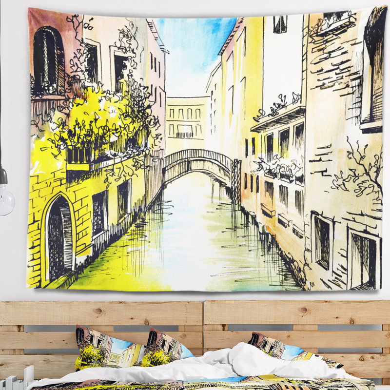 Canal à la tapisserie de venise Cityscape, H 32 po x l 39 po